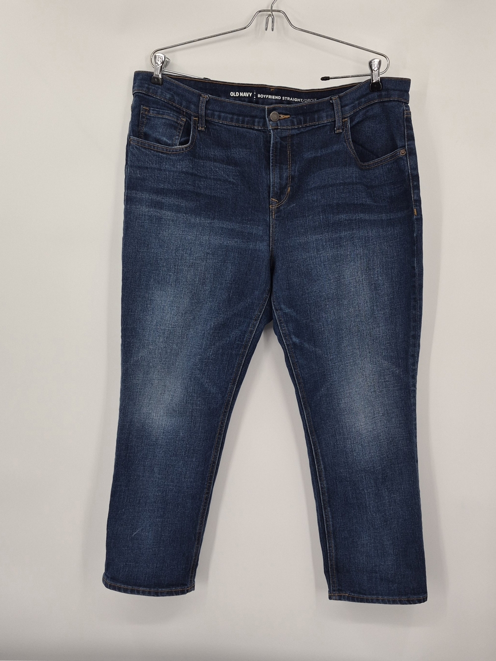 Old Navy Womens Size 16 Boyfriend Straight Leg Jeans Base Blue Stretch Cropped